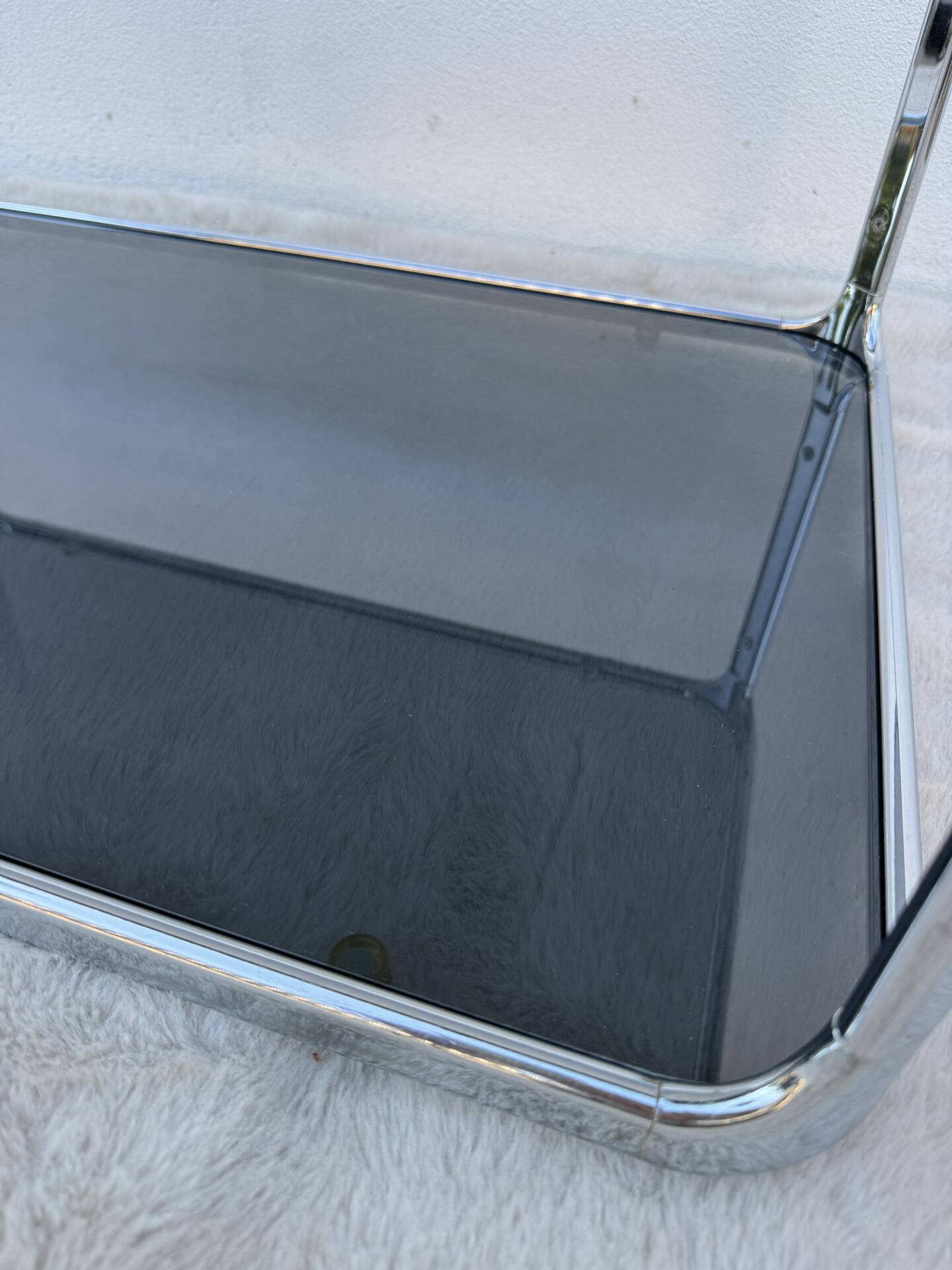 Chrome and smoked glass coffee table from the 1970s.