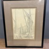 Pencil sketch - shipping rigging , signed