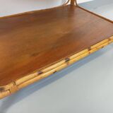Table basse vintage en rotin et bois