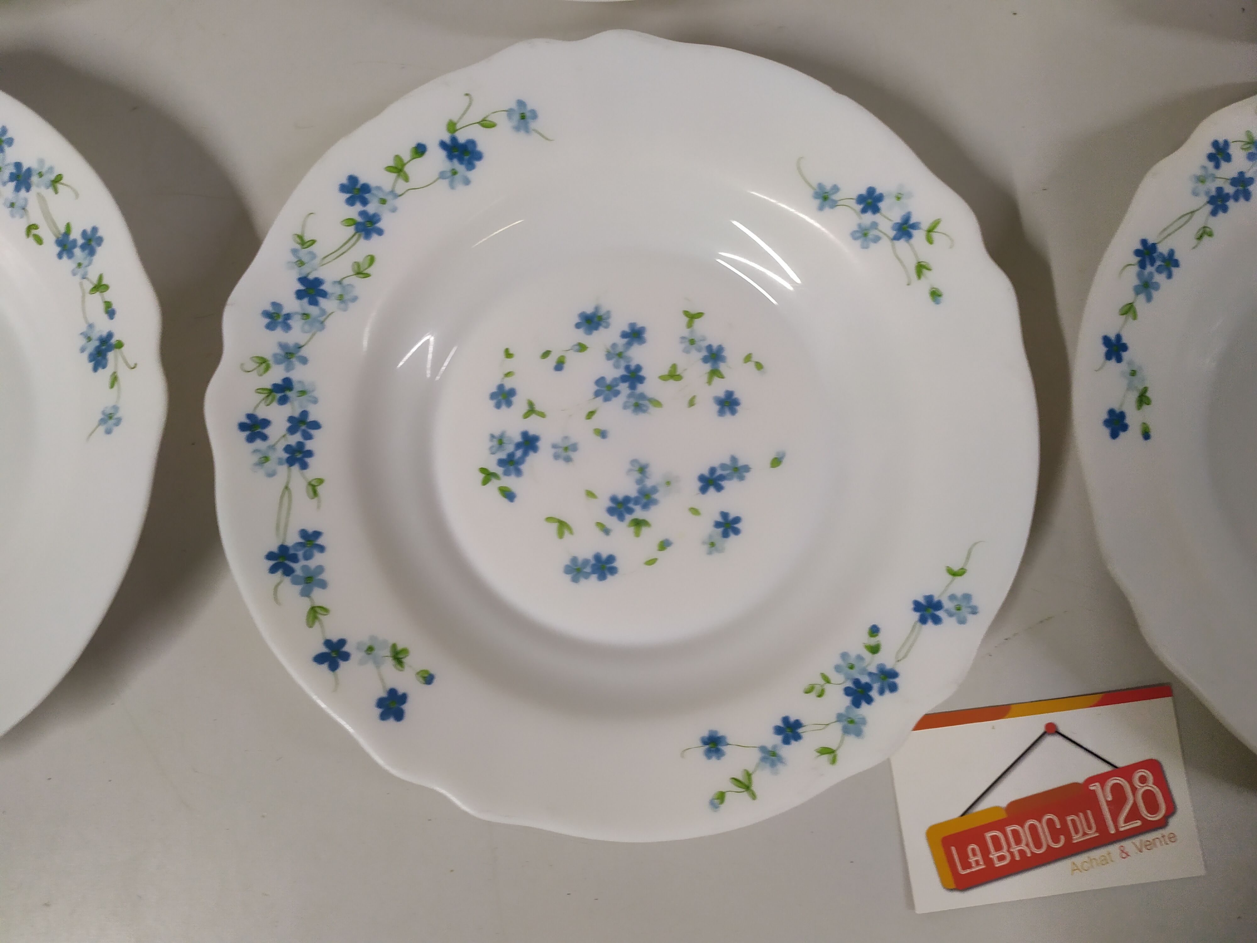Set de 6 assiettes creuse  Arcopal Véronica myosotis fleur bleu vintage