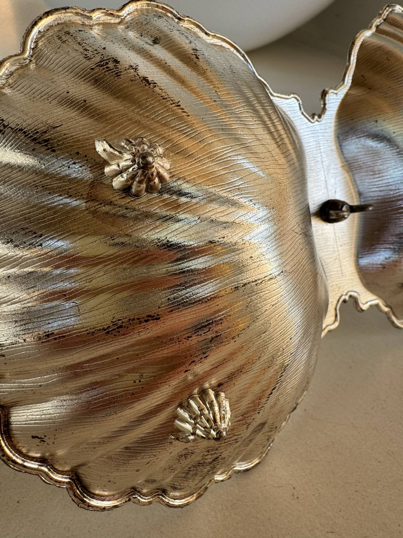 Présentoir coquillage en métal argenté vintage