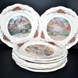 Set of 8 obernai flat plates in sarreguemines alsace earthenware 25cm