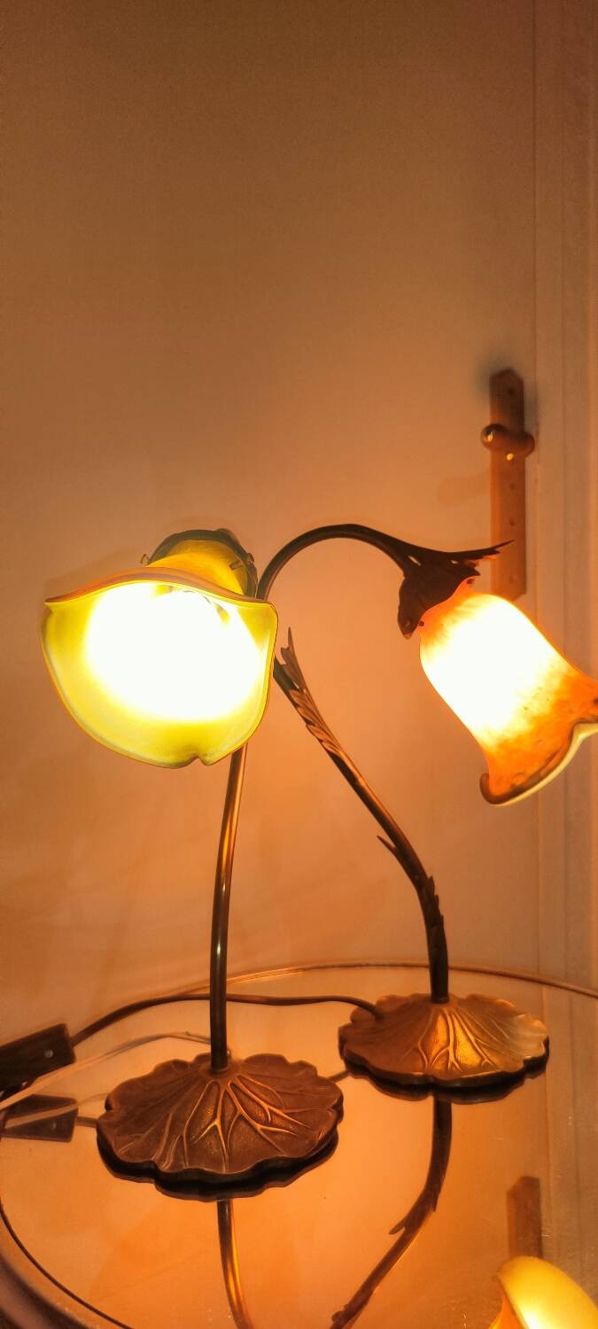 Two art nouveau style tulip lamps signed art de France