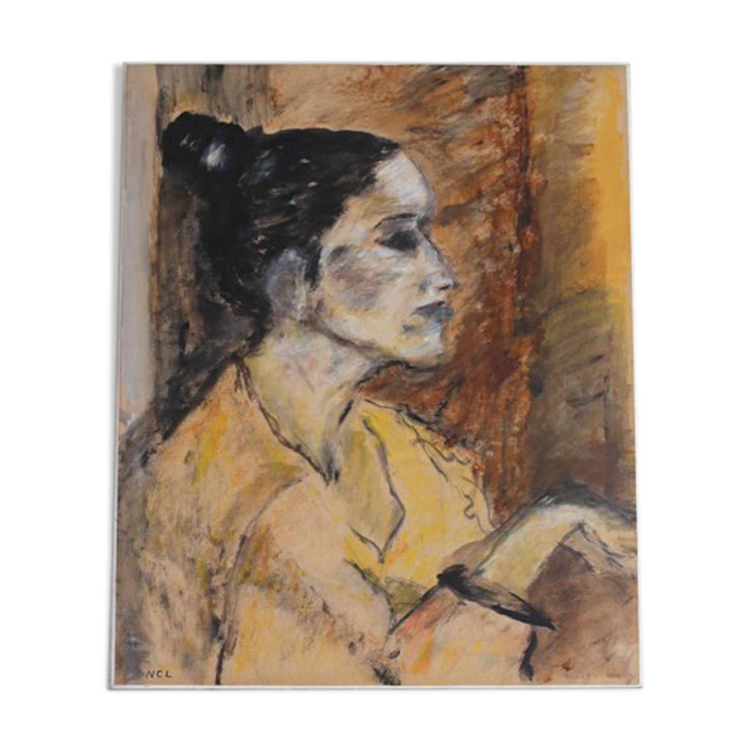 Painting by Nicole Clarence "Profile of a woman" oil on paper mounted on canvas