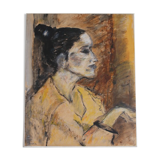 Painting by Nicole Clarence "Profile of a woman" oil on paper mounted on canvas