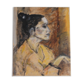 Painting by Nicole Clarence "Profile of a woman" oil on paper mounted on canvas