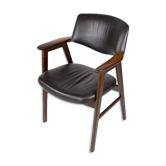 Fauteuil en bois de rose et cuir noir design danois