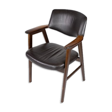 Fauteuil en bois de rose et cuir noir design danois