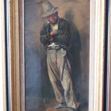 Old peasant painting in the hat