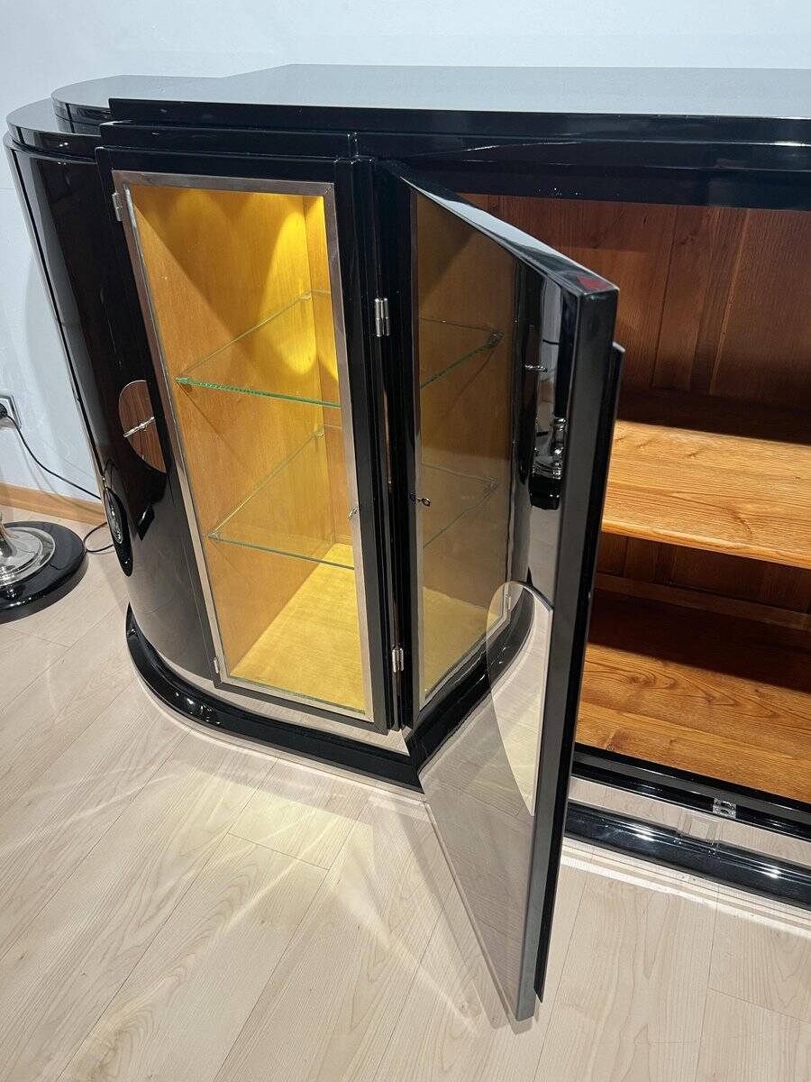 Large Art Deco Sideboard in Black Lacquer & Maple, France, 1930