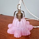 Scalloped pink satin glass pendant/lamp, 1920s-30s