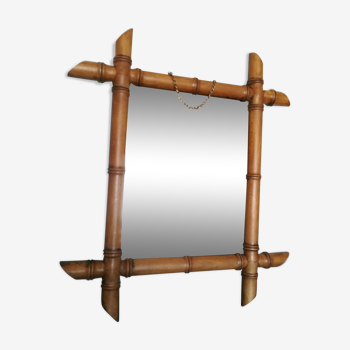 Miroir ancien en bois façon bambou - 47x41cm