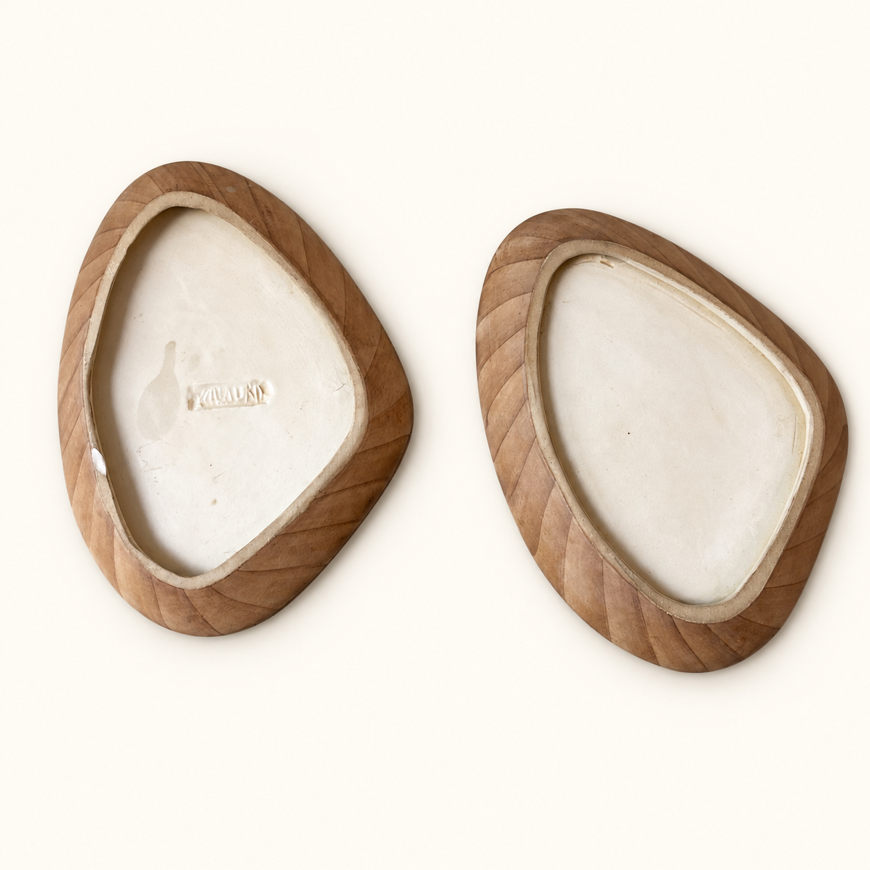 Set of ceramic bowls resembling wood