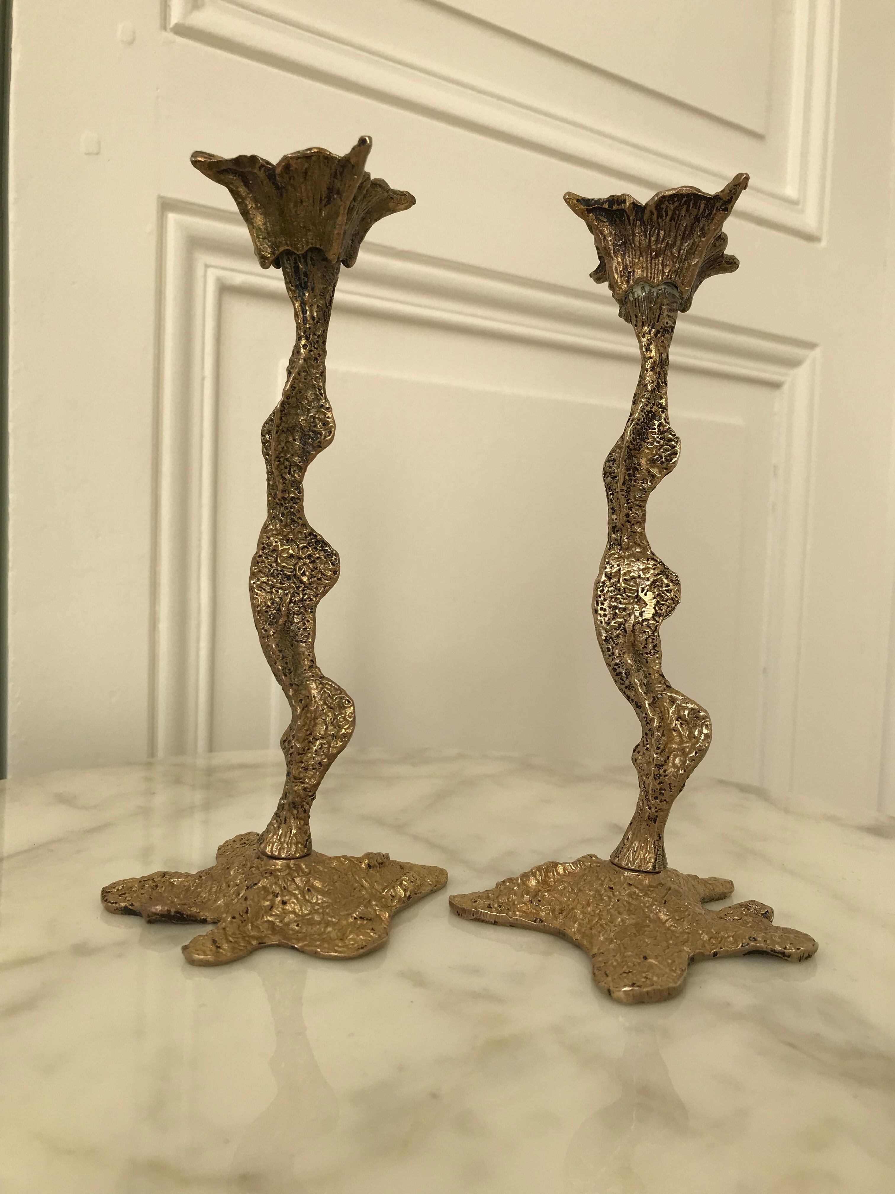 Pair of gilded bronze candle holders