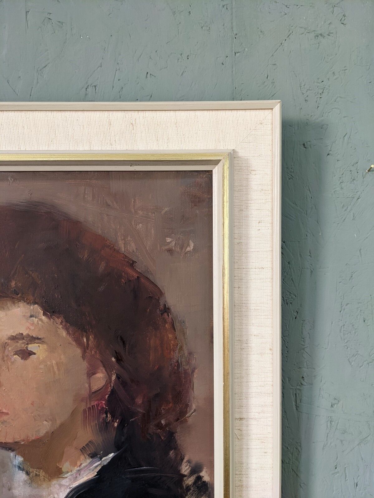 Mid-Century Modern Swedish Oil Painting "Auburn Hair" Vintage Portrait, Framed