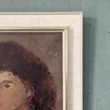 Mid-Century Modern Swedish Oil Painting "Auburn Hair" Vintage Portrait, Framed