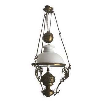 Lustre ancien laiton et opaline