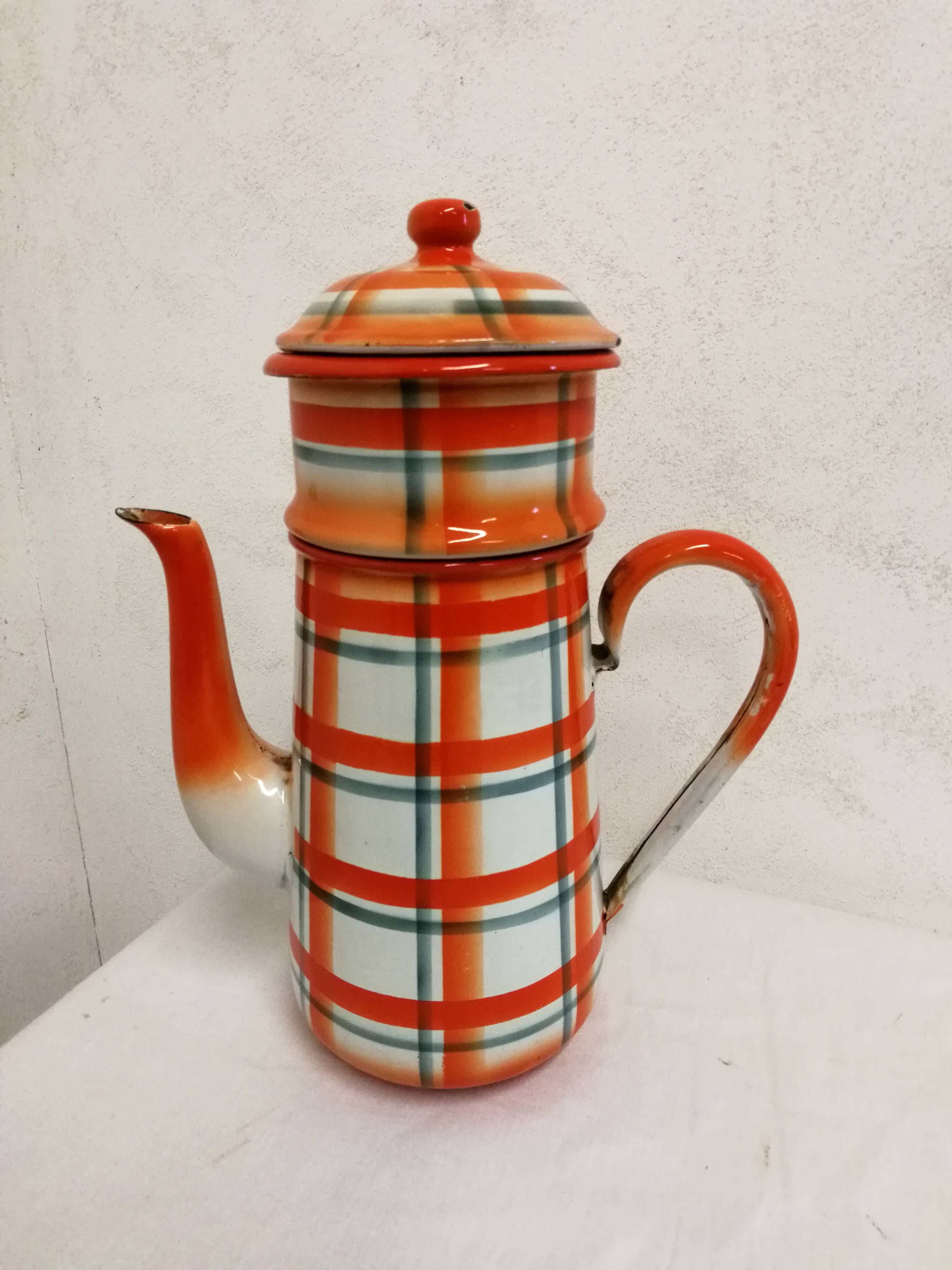 Old Vintage Orange Enameled Coffee Pot