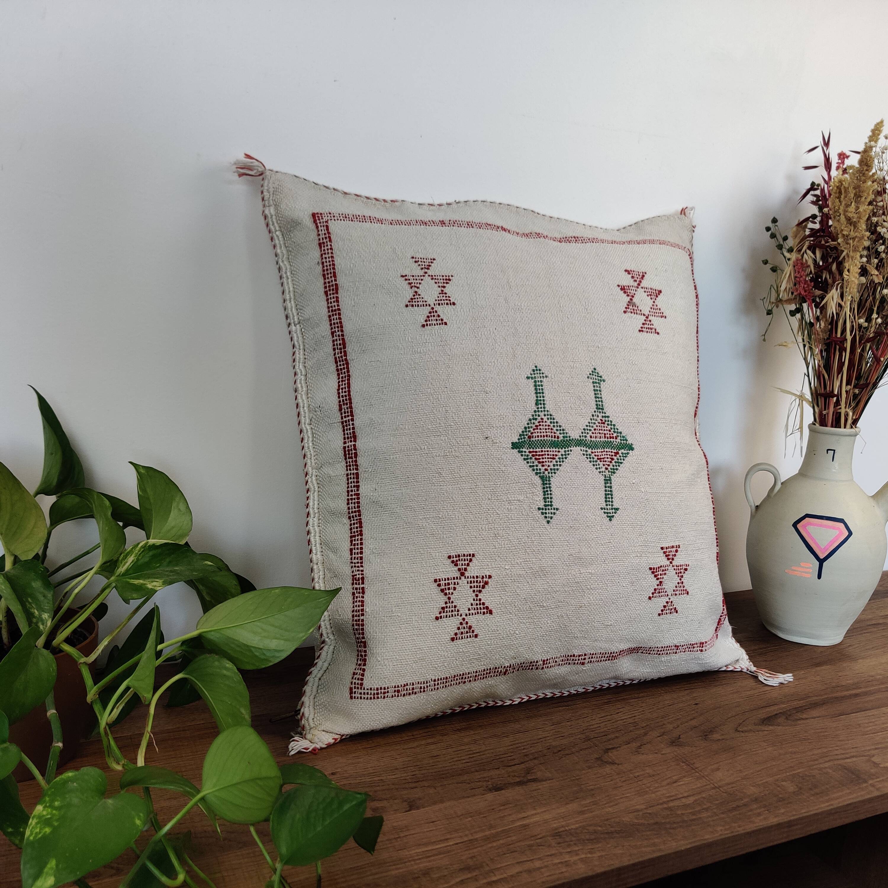 Coussin berbère Sabra Blanc Motifs berbères