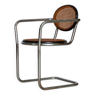 Italian Tubular Chrome & Wicker Chair, 1970s