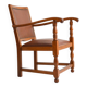 Antique brutalist oak and vinyl armchair