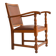 Antique brutalist oak and vinyl armchair