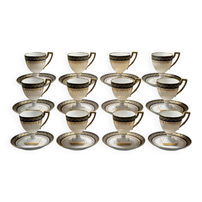 Service à café 12 tasses Empire, Porcelaine de Limoges, marque ''A.F.'', vers
