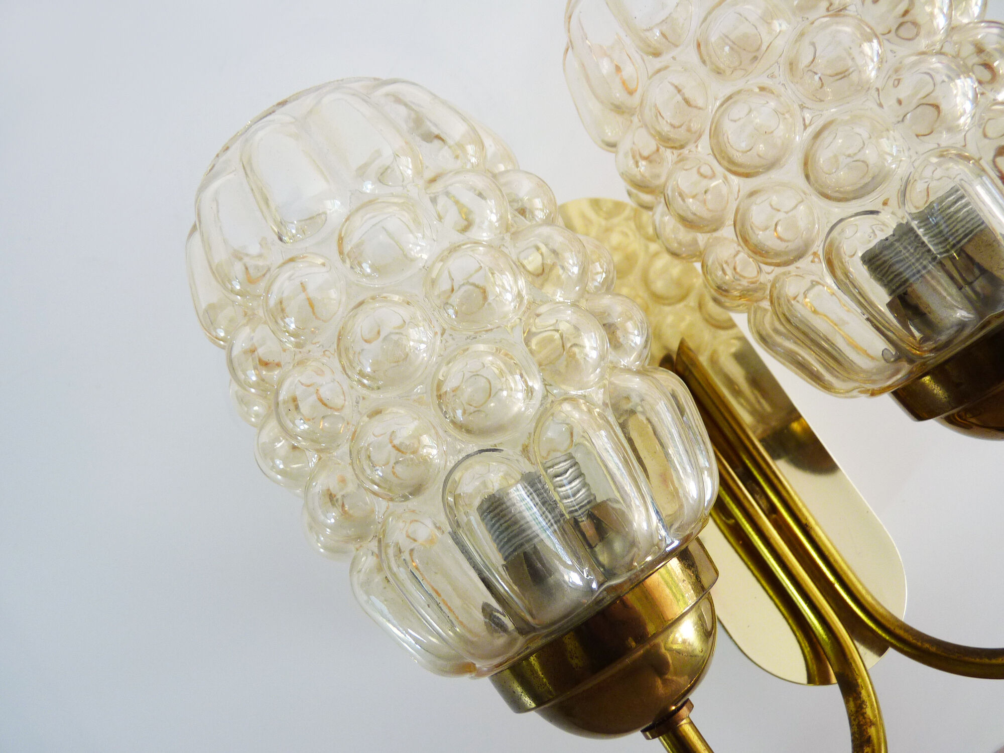 Graewe vintage wall applique double lights, amber bubble glasses. Year 50 60