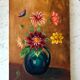 Old oil on canvas painting bouquet of vintage flowers