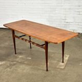 Table basse vintage en teck et rotin