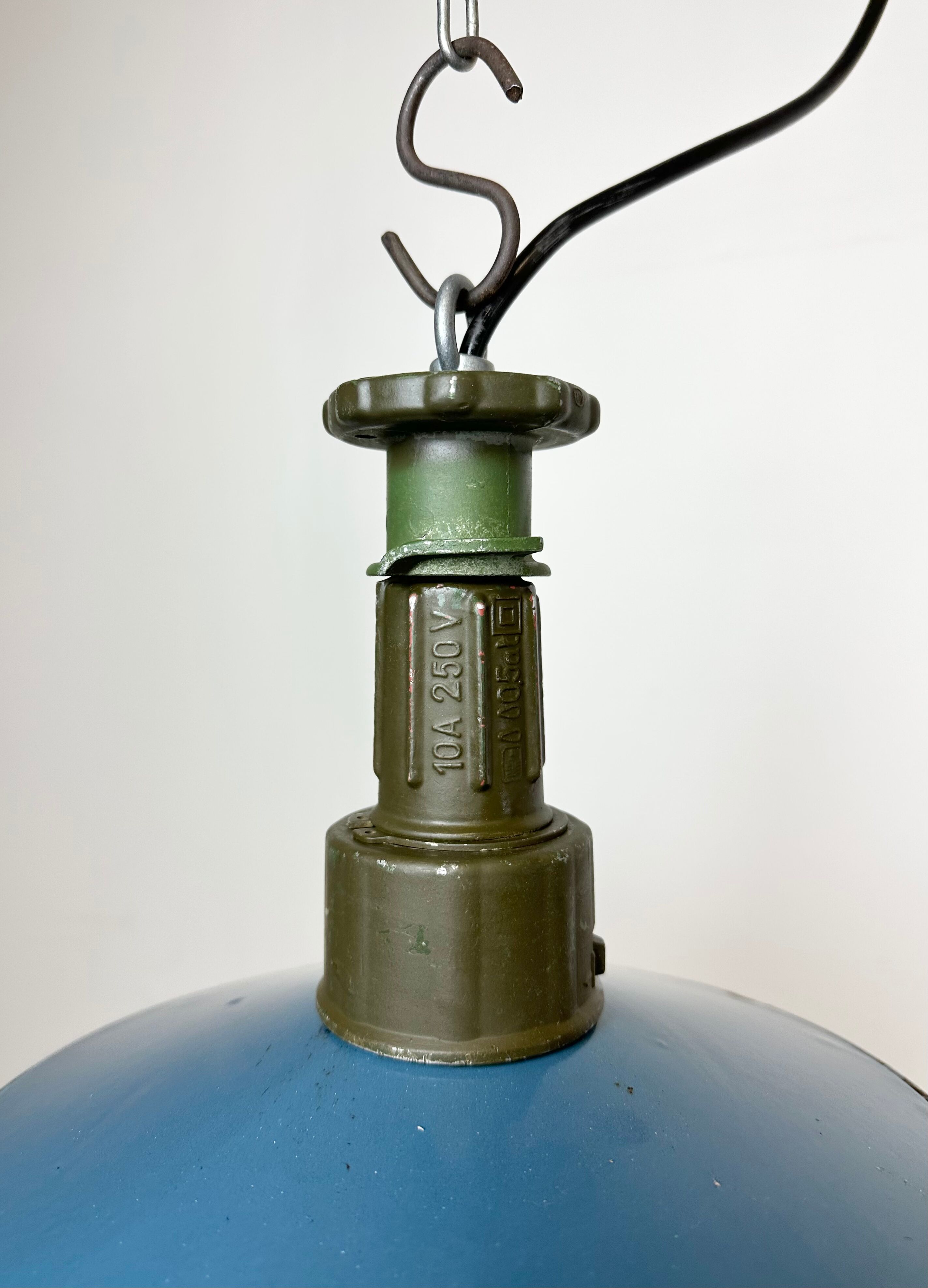 Industrial Blue Enamel Factory Pendant Lamp with Cast Aluminium Top, 1960s