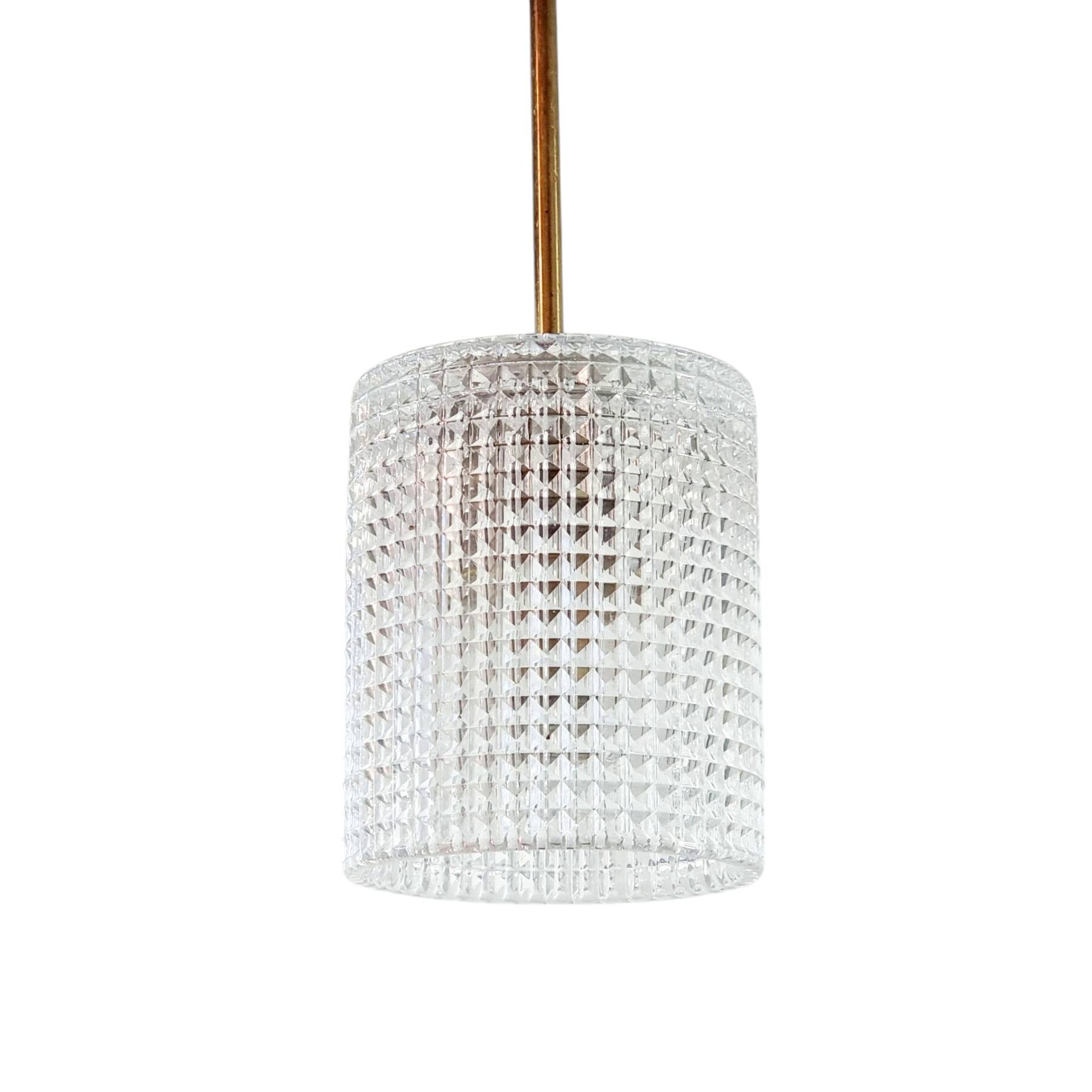 Mid-Century Scandinavian Brass & Crystal Glass Ceiling Light, Sweden, 1960s