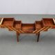 Danish mid-century unfolding sewing box in wood and brass, 1960s