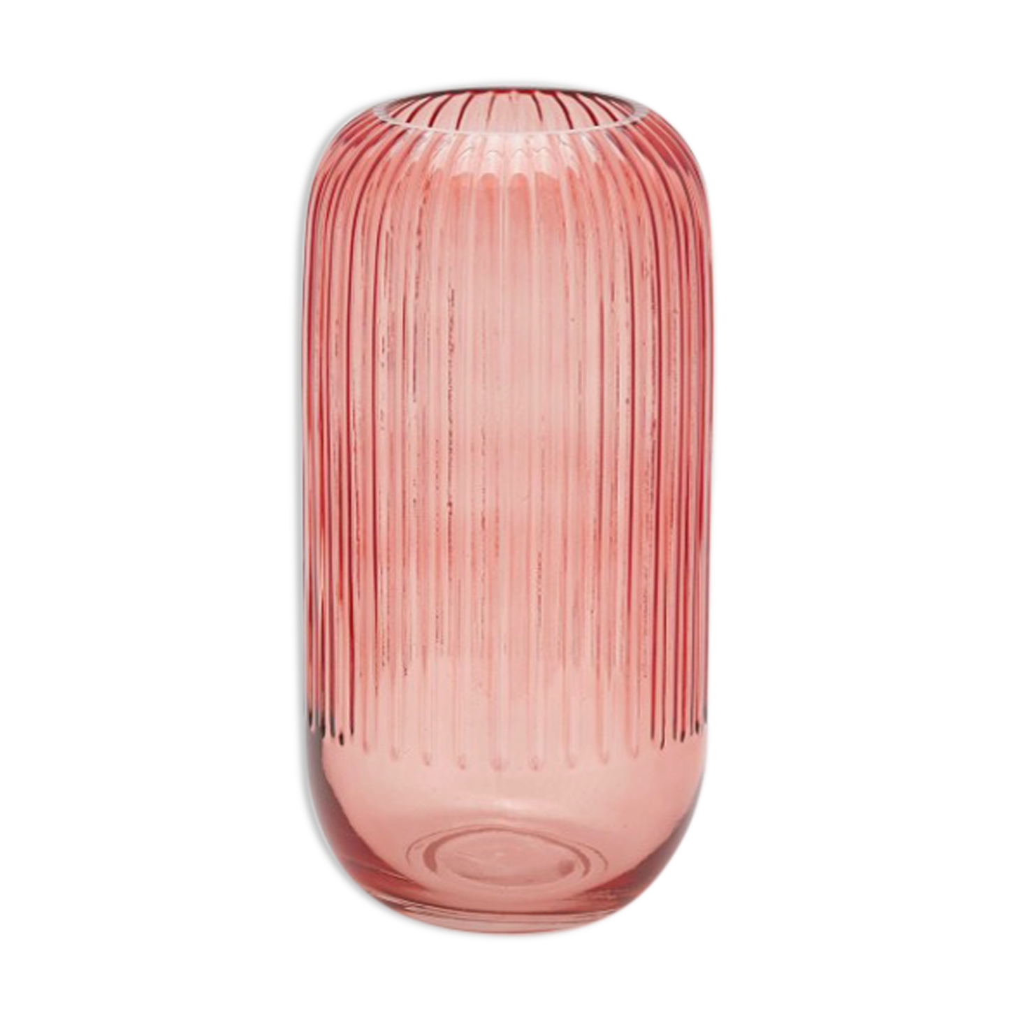 Vase en verre rose à rayures 30cm