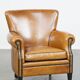 Cognac-colored sheep leather armchair finished with decorative nails