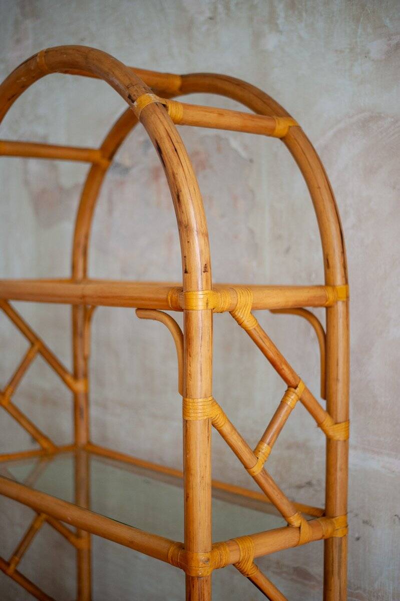 Vintage bamboo arch bookshelf, 1970s