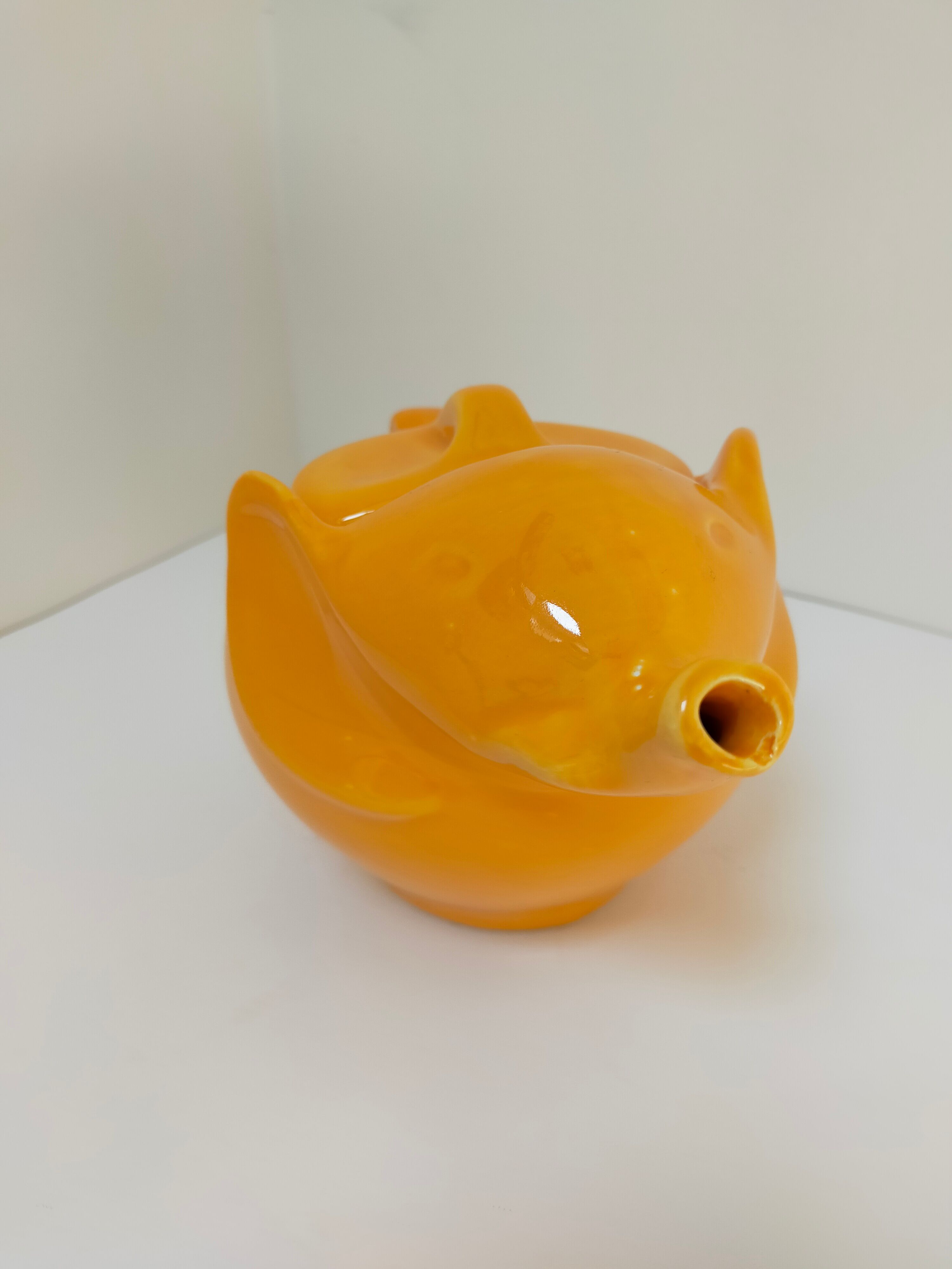 elephant teapot in vintage orange porcelain 80s