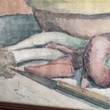 Vintage French still life in watercolour, signed Asquiedge