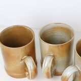 Set of 4 stoneware mugs, artisanal pottery, 1980