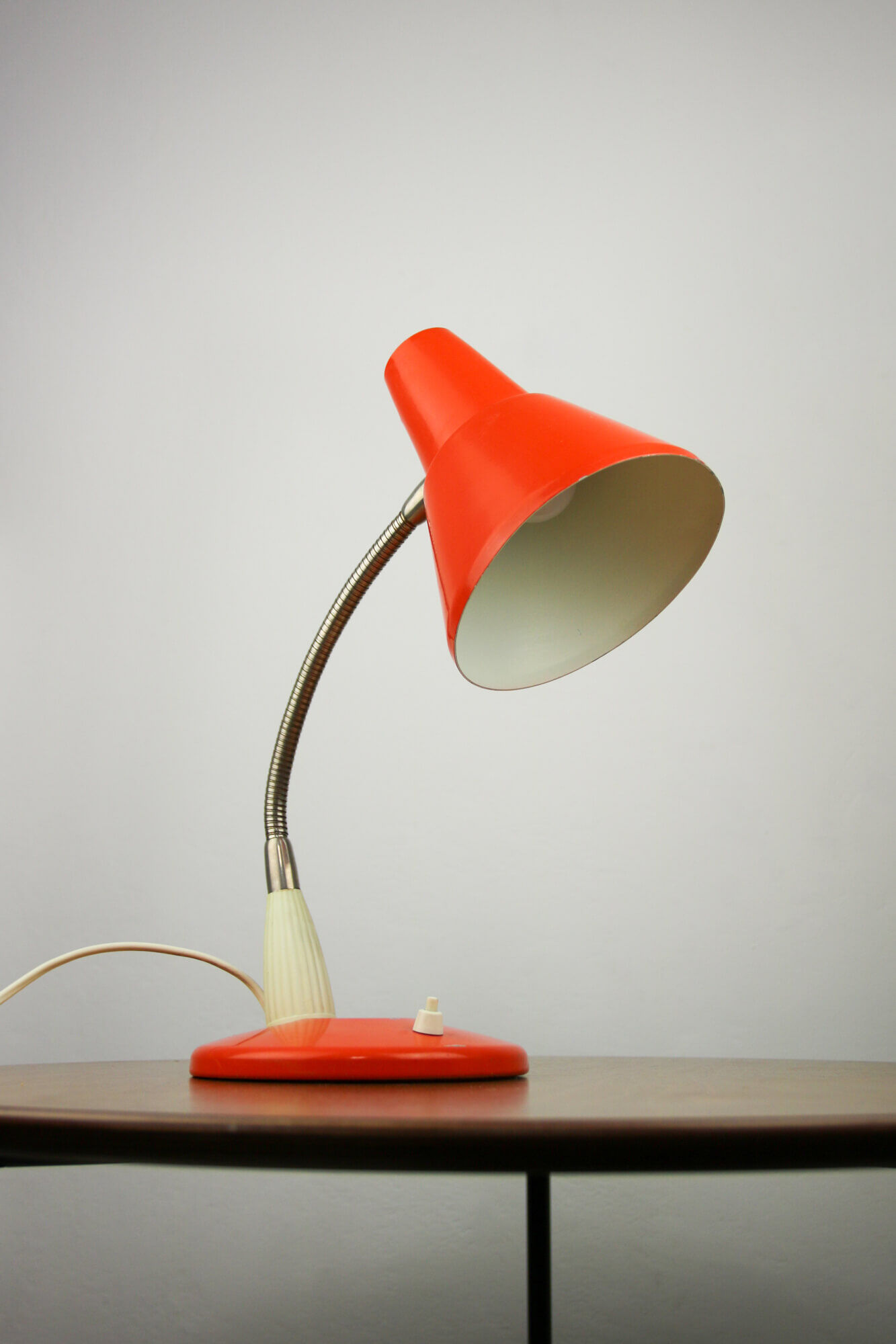 Adjustable Desk Lamp in Orange Painted Metal and Chrome-Plated Spiral Arm, 1970s