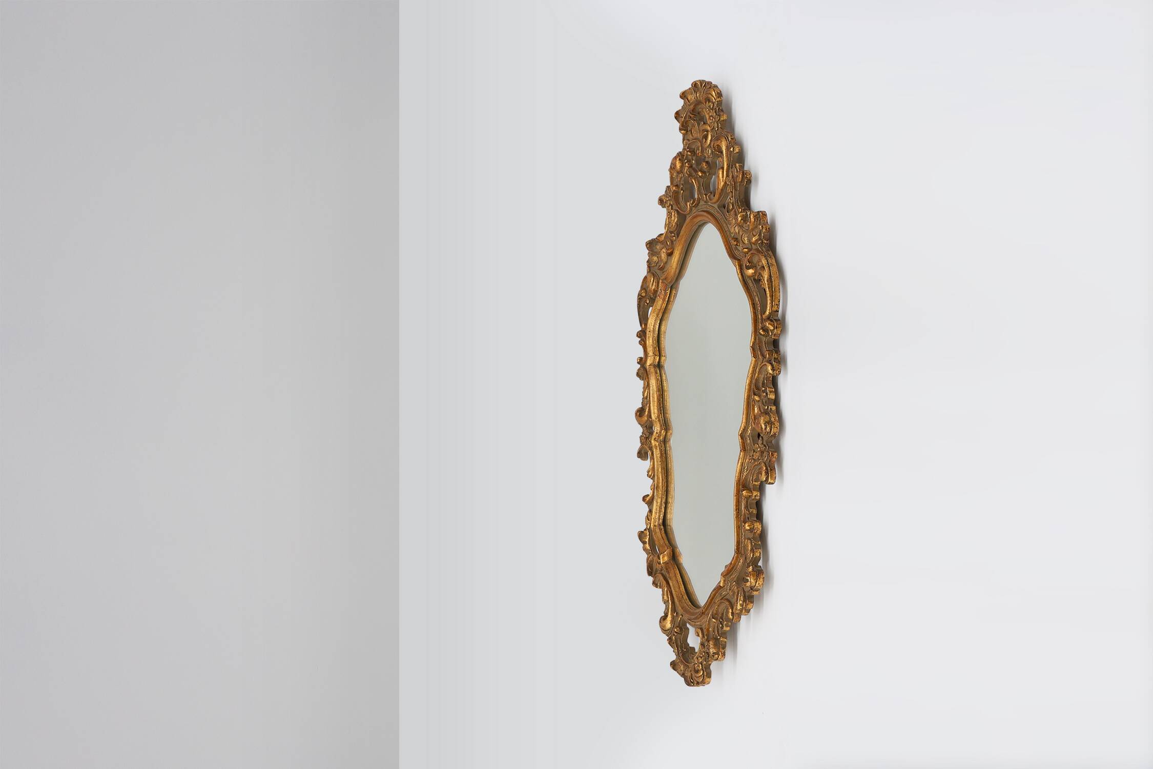 Belgian Baroque Gold Framed Oval Mirror, 1950s