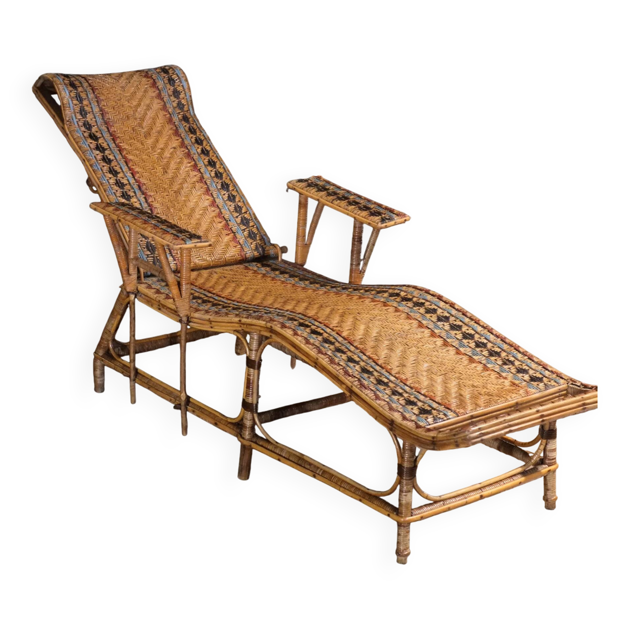 Antique 1930s rattan chaise longue