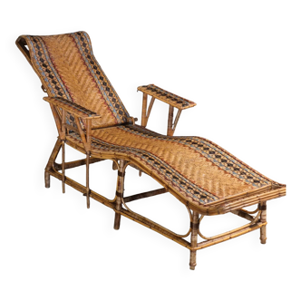 Antique 1930s rattan chaise longue