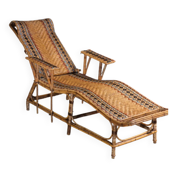 Chaise longue ancienne 1930 en rotin