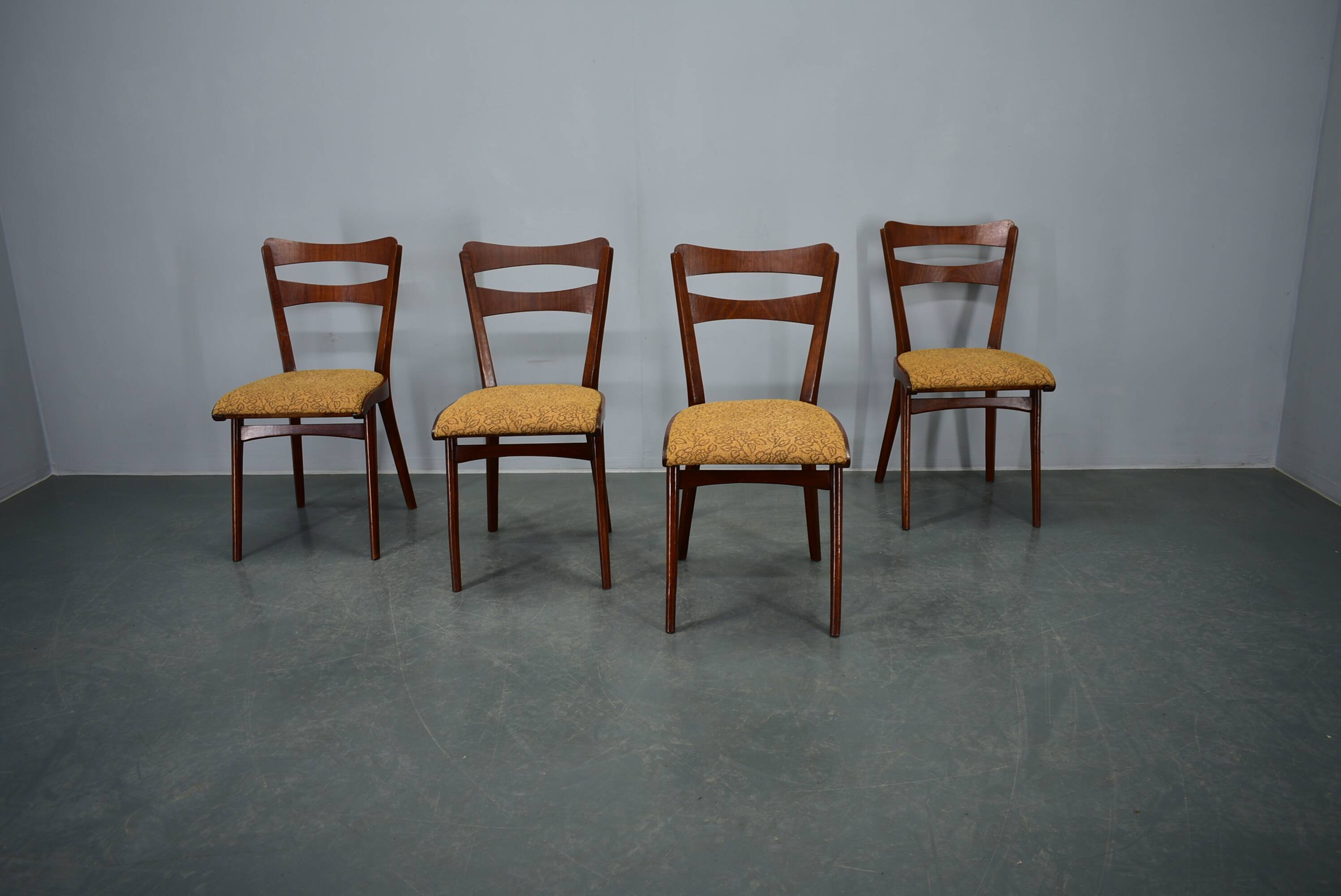 Vintage walnut dining chairs by Mier Topolcany, Czechoslovakia, 1960s, set of 4
