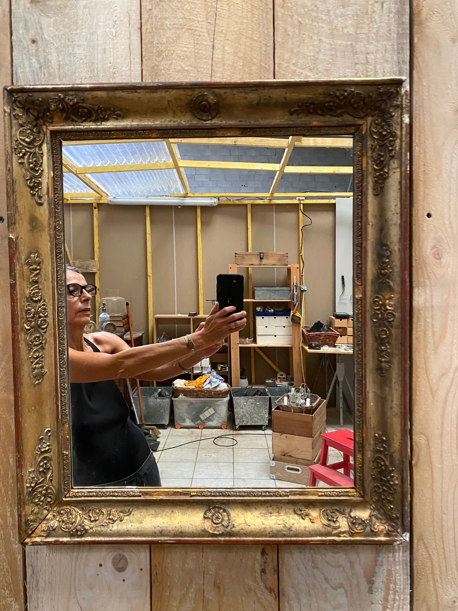Antique gilded wood mirror