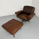 Vintage 70s brown leather ottoman chair design DE SEDE DS-31