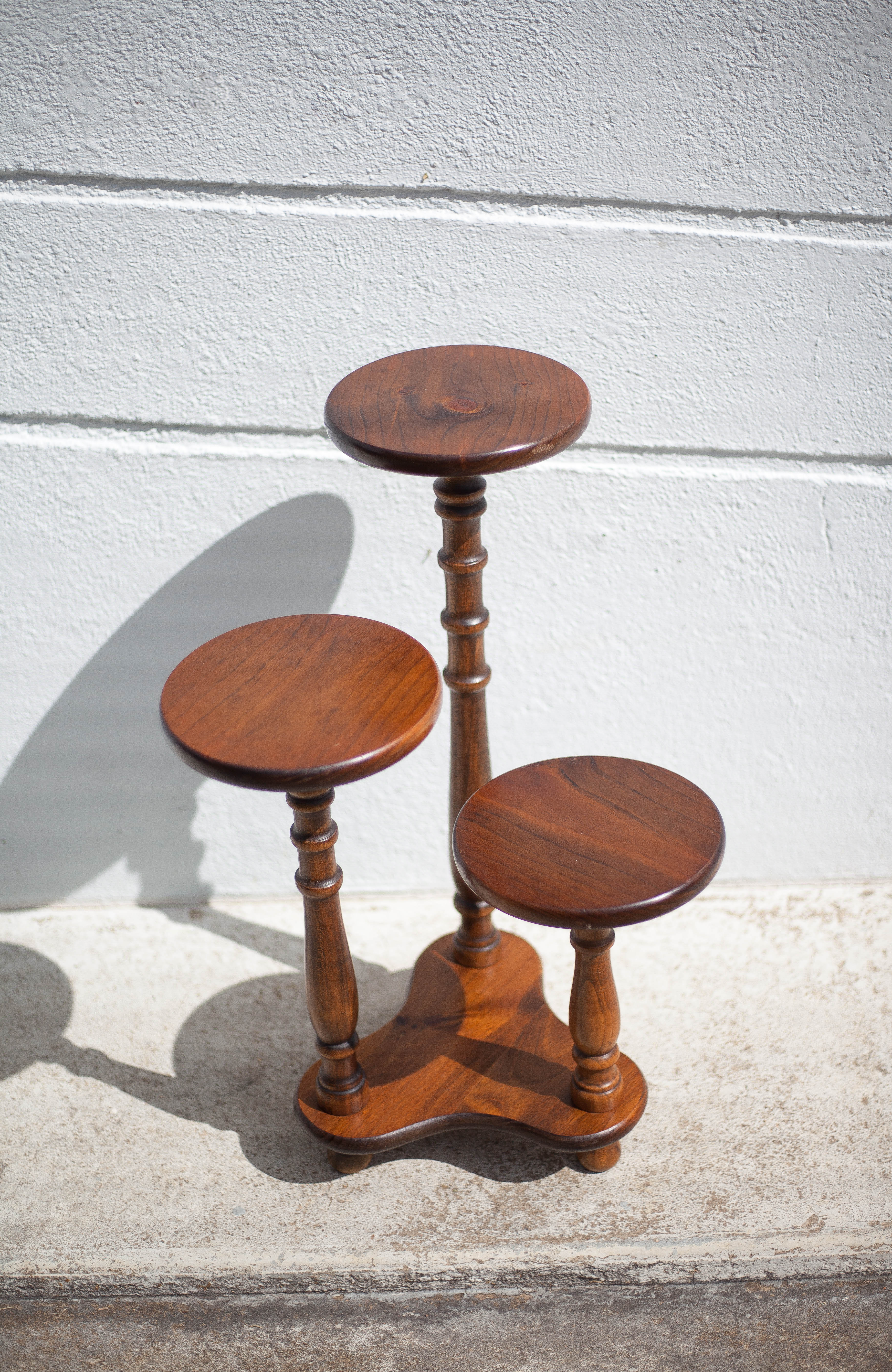 vintage plant holder, plant support 3 trays, wood, harness wood, plant stand, display