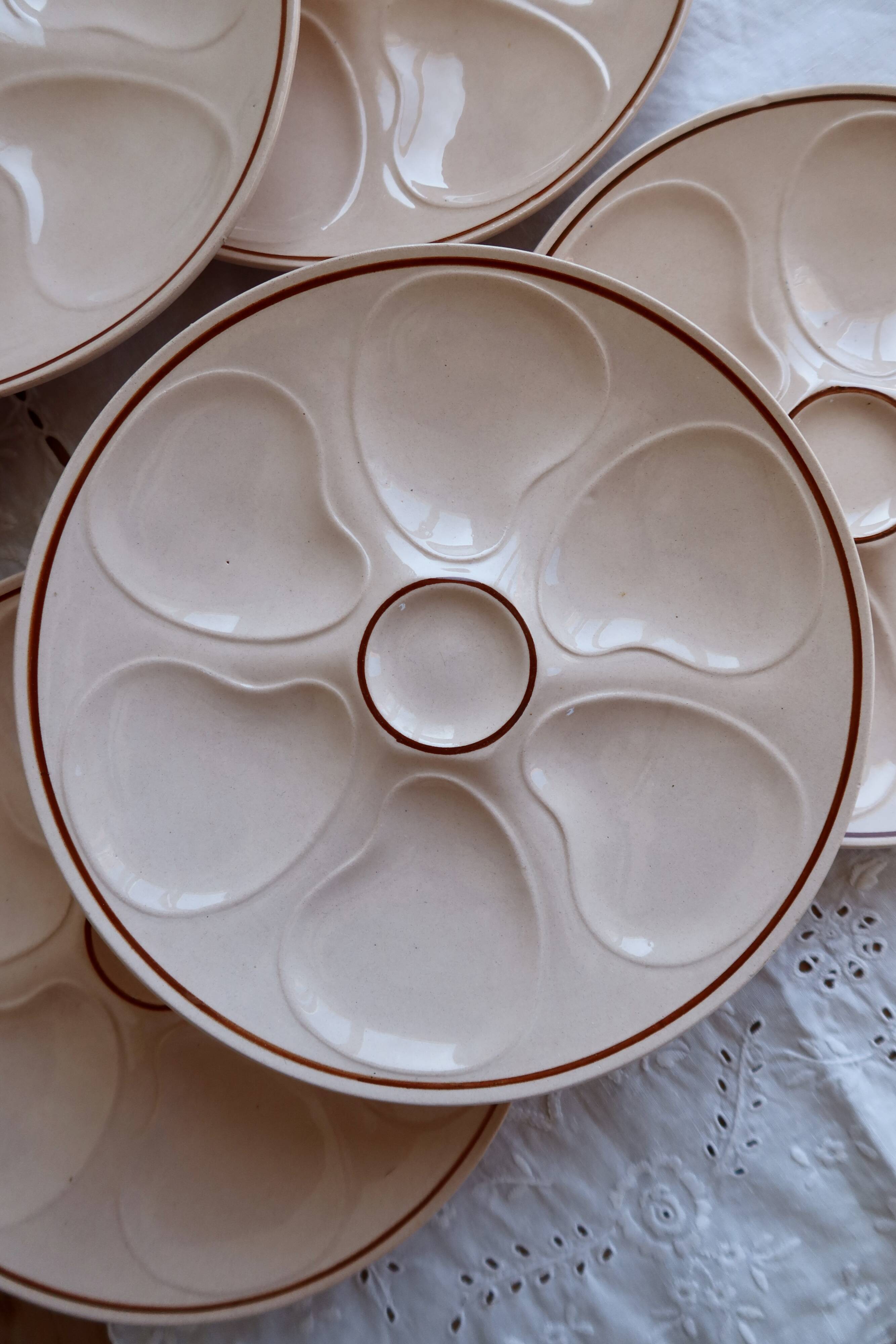 6 vintage pink oyster plates Longwy pottery