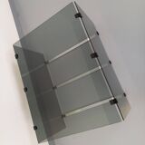 Vintage coffee table in smoked glass, black metal and cast aluminum